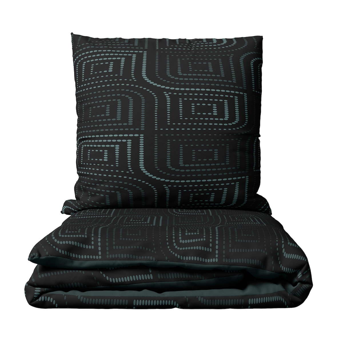 4 tlg. Baumwolle Bettwäsche 155x200 cm Schwarz Petrol Punkte Wendeseite mit Reißverschluss