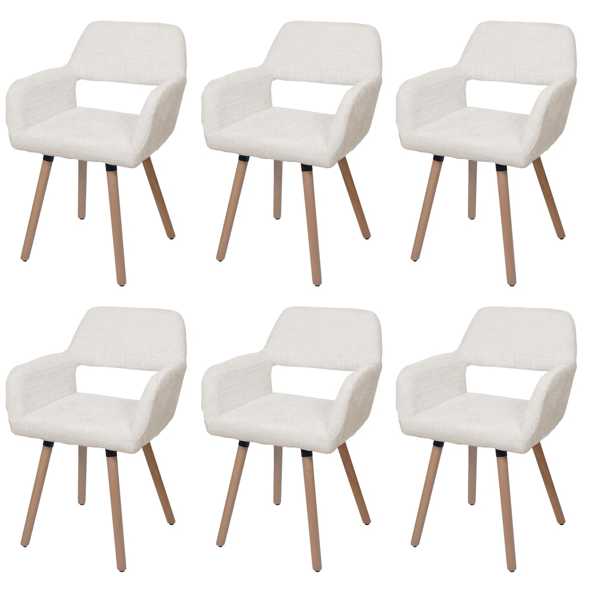 Conjunto de 6 cadeiras de sala de jantar HWC-A50 II, cadeira de cozinha cadeira estofada, madeira tecido/têxtil chenille (465g/m²) FSC® ~ creme