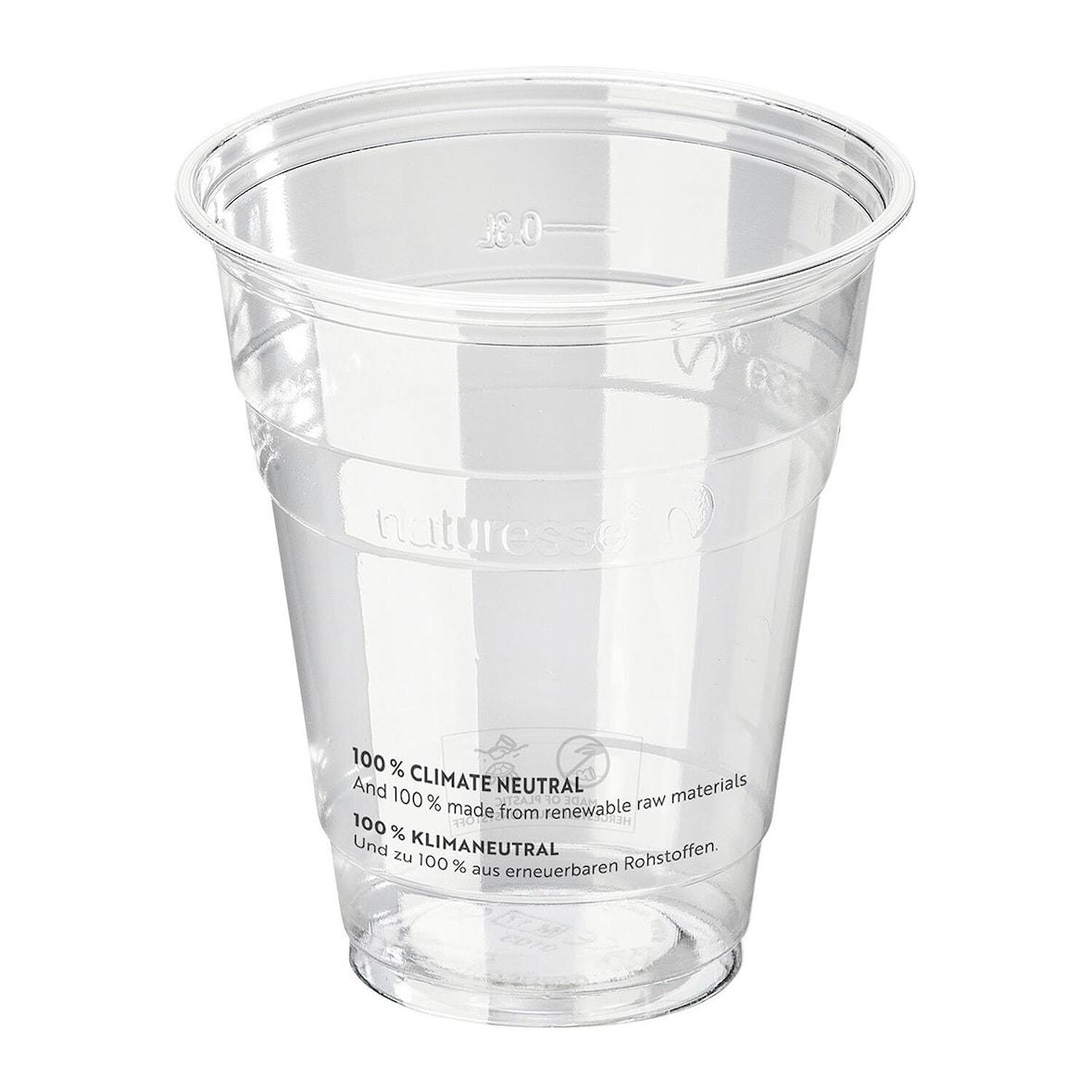 100x BIO Trinkbecher 300 ml Eichstrich O 96 mm Bio-Kunststoff (PLA)