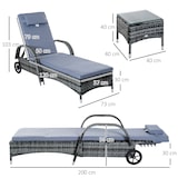 thumbnail of Sonnenliegen-Set Metall & Polyrattan Grau, 3-teilig mit 2 verstellbaren Gartenliegen, Beistelltisch, Rollen, wetterfest