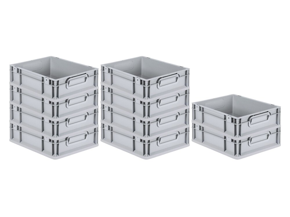 PROREGAL 10x Eurobox NextGen Grip | HxBxT 12x30x40cm | 11 Liter | Griffe geschlossen | Glatter Boden | Eurobehälter
