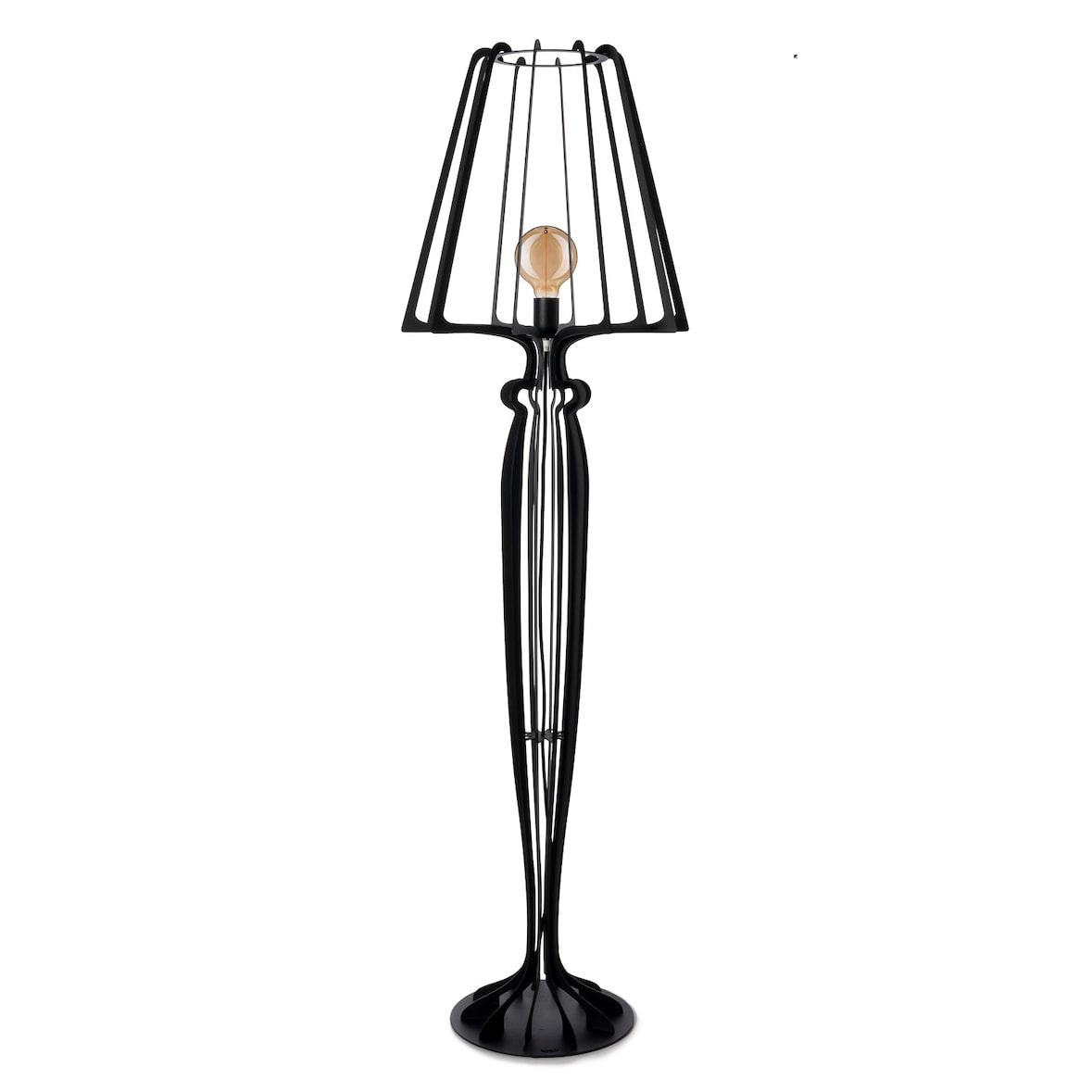Lámpara de pie Minerva Ø38x166 cm en hierro estilo reticulado Diseño moderno con interruptor de pie Conexión E27 Made in Italy Negro