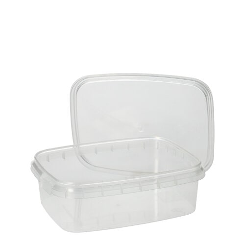 550 Feinkostbecher, PP eckig 200 ml 3,5 cm x 8,6 cm x 10,9 cm transparent mit Originalitätsverschluss
