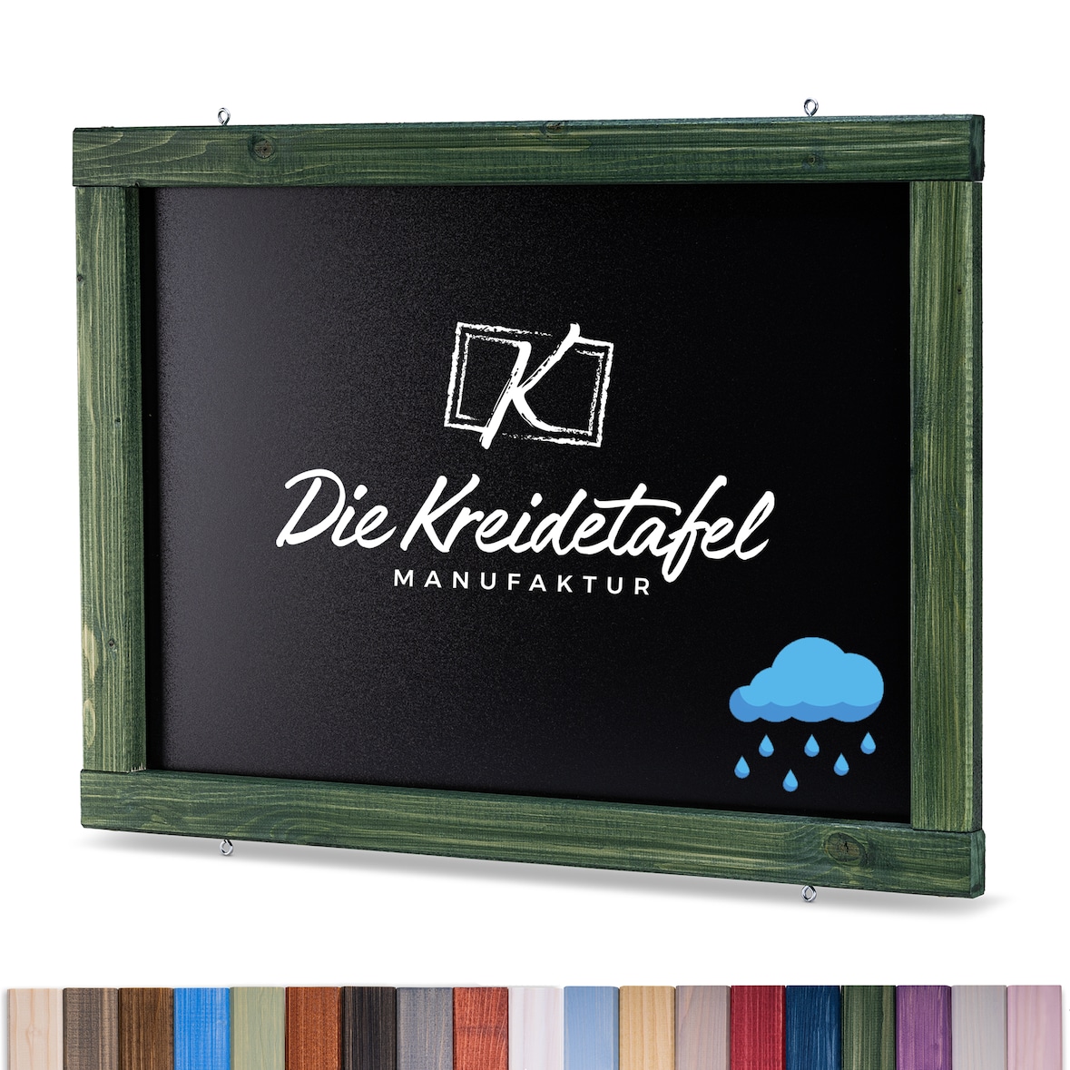 Wetterfeste Outdoor Kreidetafel mit Holzrahmen / Grün 105x55cm