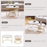 thumbnail of Couchtisch Set 2tlg rund Weiß+Gold Nesting Sofatisch Hochglanz Marmormuster MDF Beistelltische platzsparend mit Metallgestell 45×70×70 cm