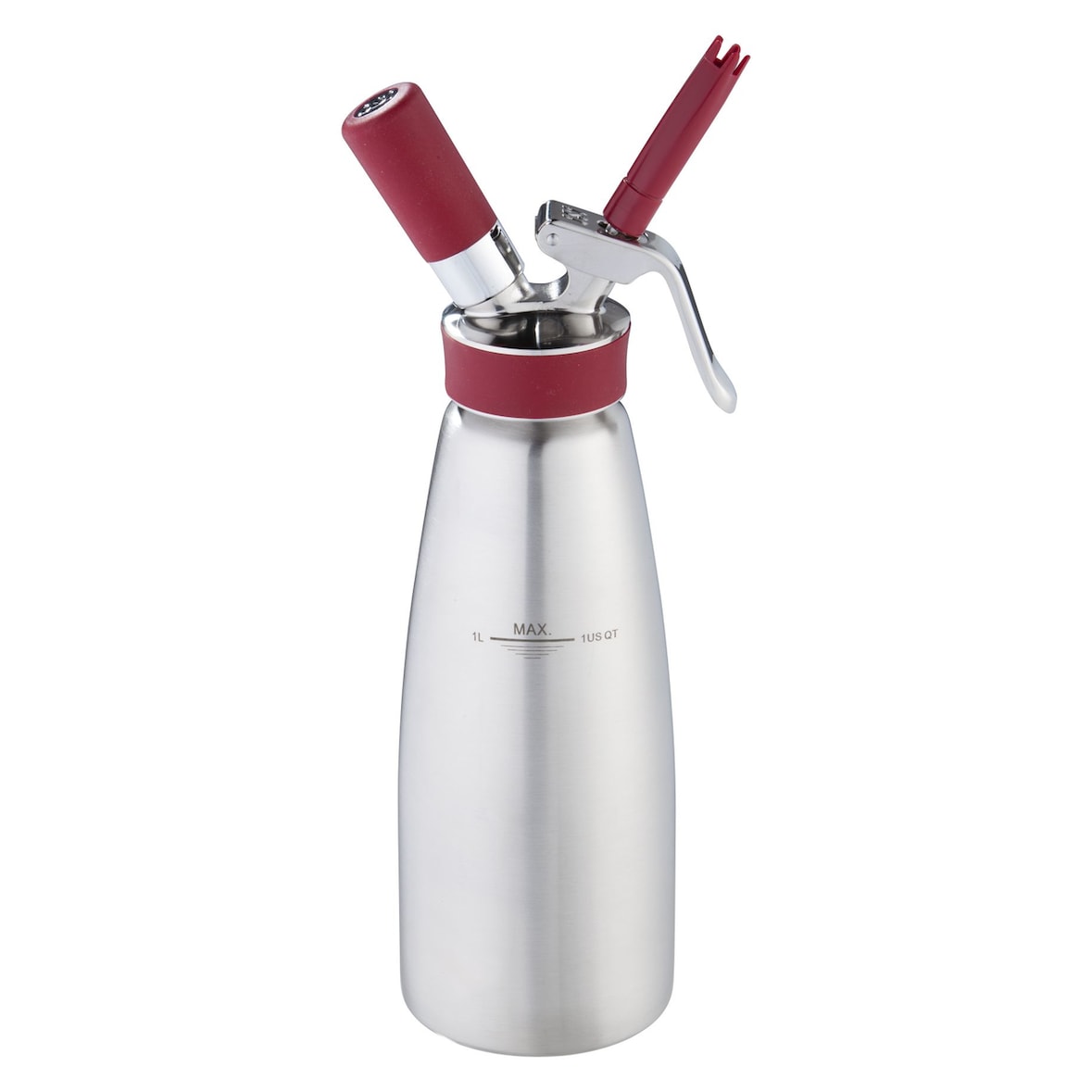 iSi Siphon à crème Gourmet Whip Plus, acier inoxydable, Ø 10,2 x 35,6 cm, 1 L, argenté/rouge