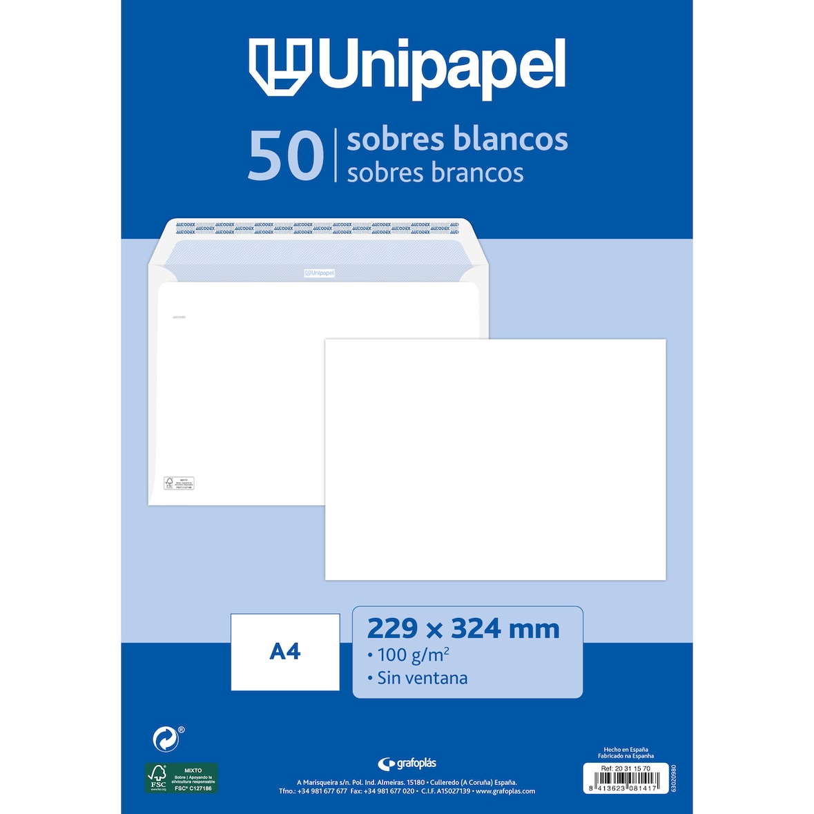 Pacote com 50 envelopes brancos 226x324 mm 100 gramas tira de silicone