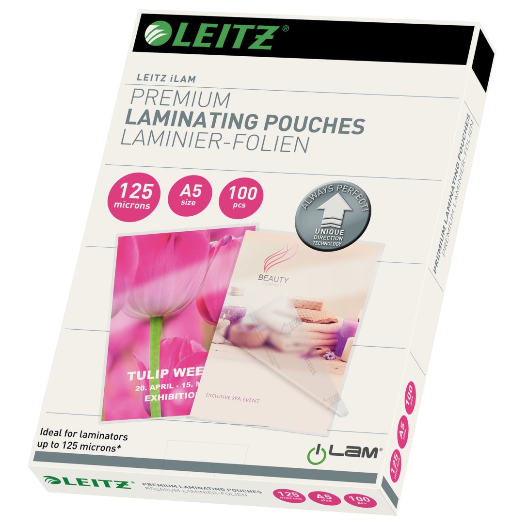 Leitz iLAM Premium Laminierfolien DIN A5 Glänzend 125 Mikron (2 x 125) Transparent 100 Stück