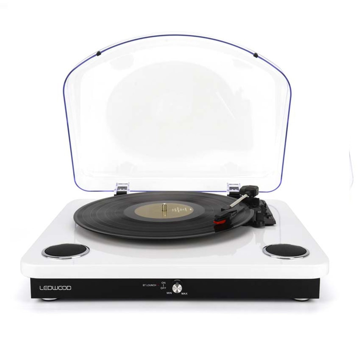 Platine vinyles Ledwood Round 300 Blanche  - 33-45-78 Tours avec haut-parleurs stéréo 2x5W, Bluetooth - Encodage sur USB