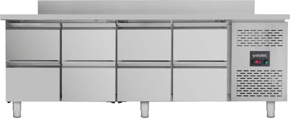 vaiotec Kühltisch / 8 Schubladen inkl. Aufkantung - Monoblock, 2230 x 700 mm