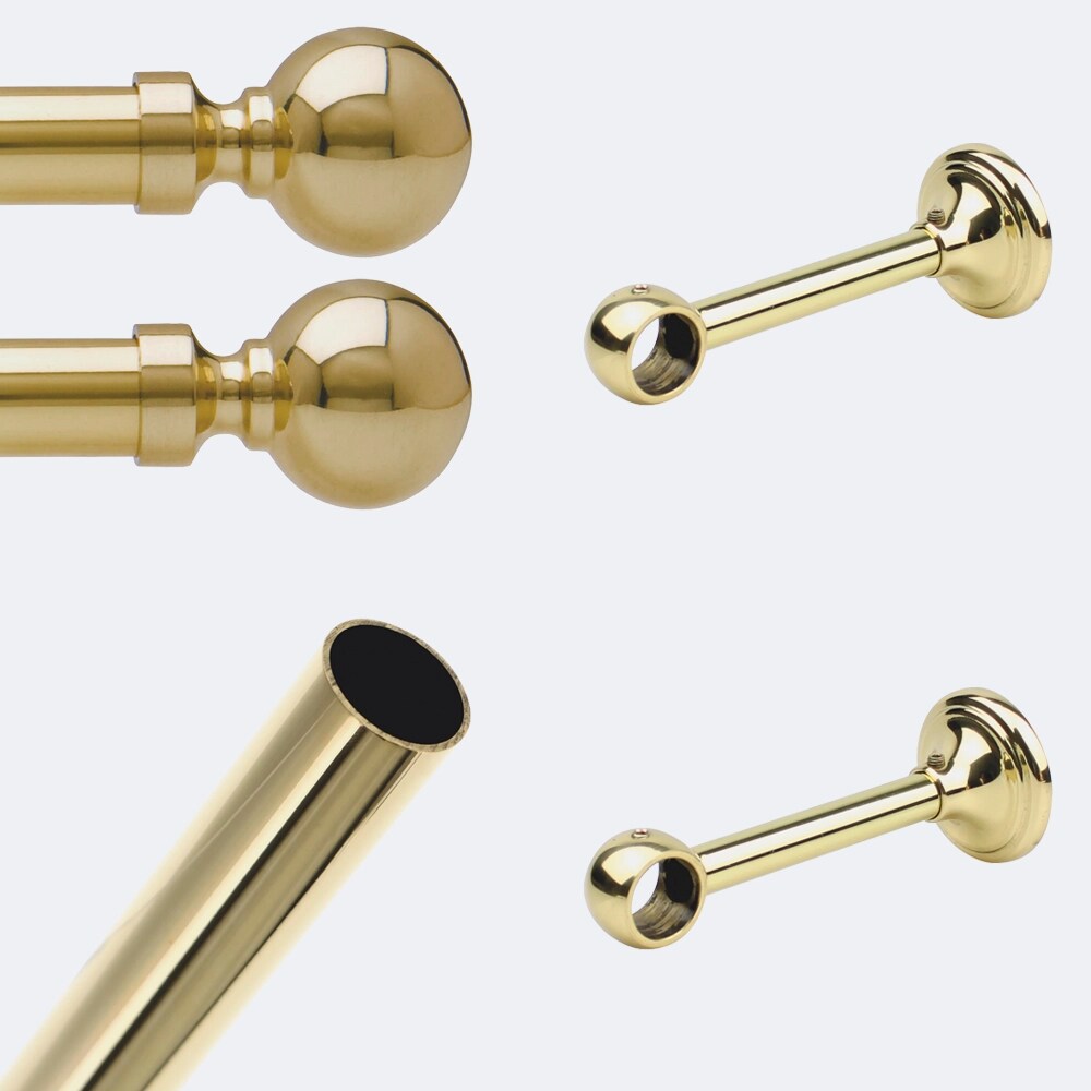 Kit de tringle à rideaux Laiton Poli Verni 150cm Diam.20mm Embout Contemporain - Fixation Mur - Boulet