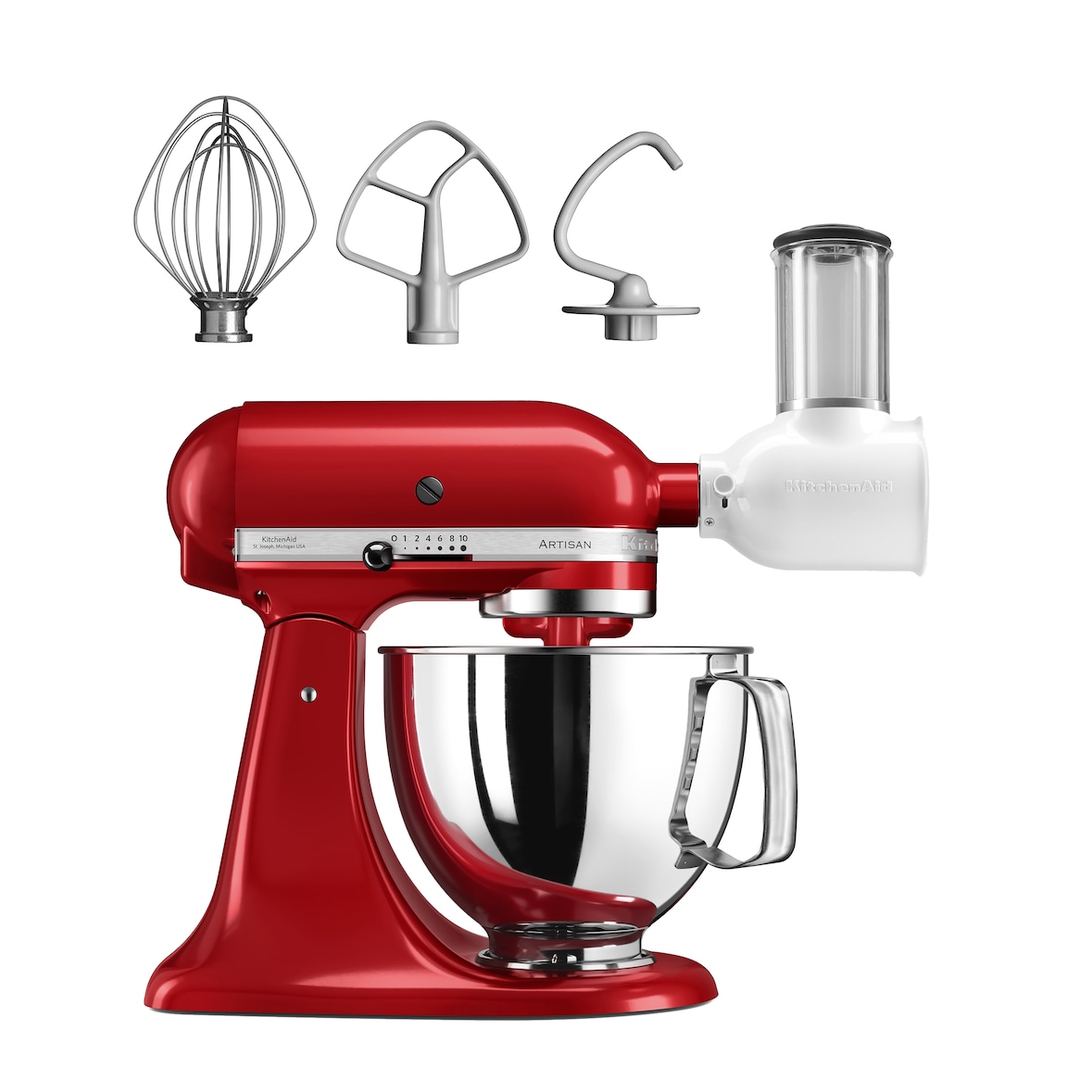 KitchenAid Robot de cuisine ARTISAN Empire Red 5KSM125 avec bol de 4,8 litres, kit de mélange 3 pièces et coupe-légumes 3 pièces 5KSMVSA