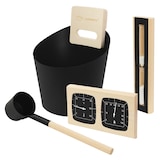 thumbnail of LuxeBath Sauna Zubehör Set 4-tlg, Aluminium & Holz schwarz, Kübel, Kelle, Thermometer & Sanduhr