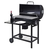 thumbnail of Barbecuetrolley HWC-F70, houtskool barbecue staander barbecue tuinbarbecue met dekselplateau, staal 103x93x70cm zwart