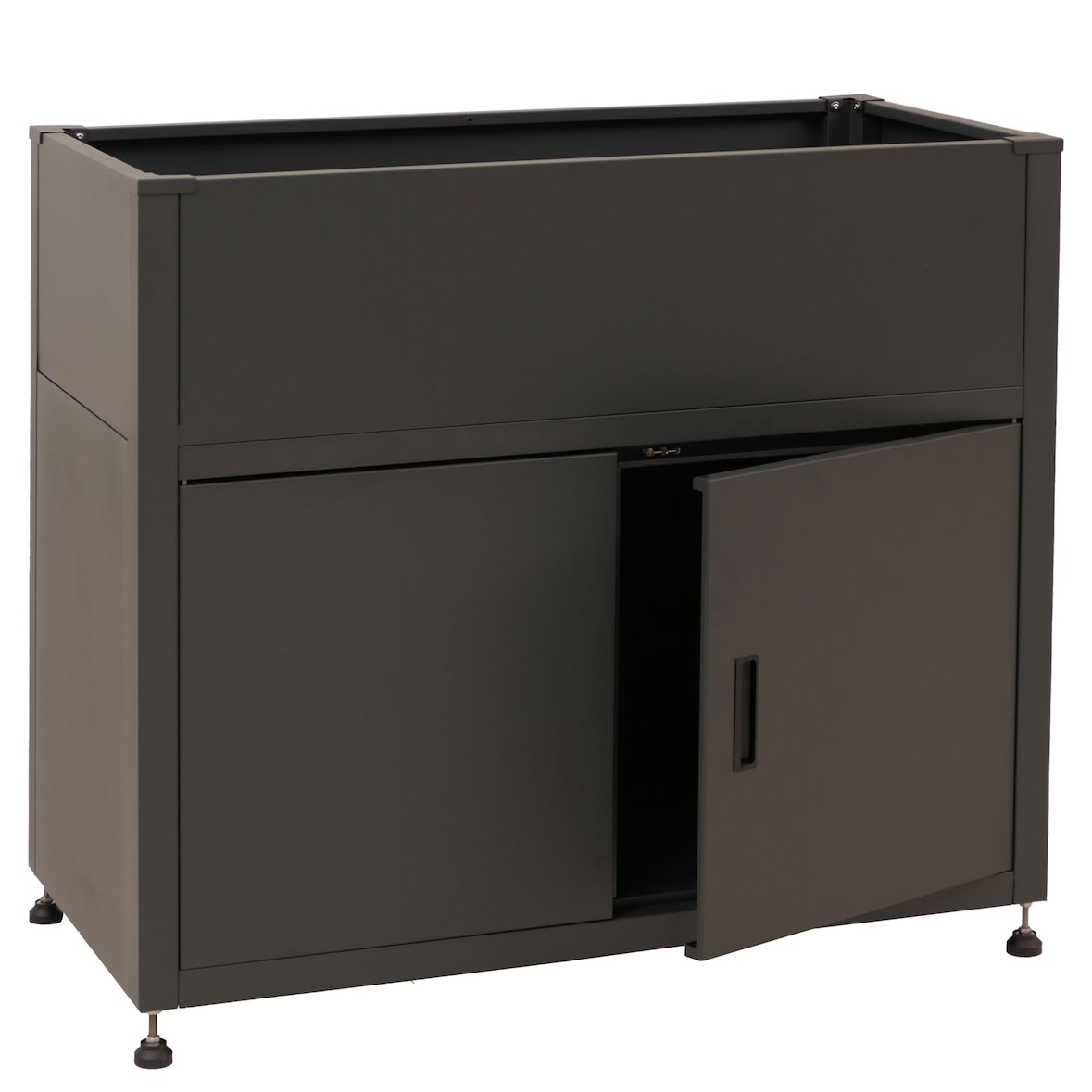 HWC-O85, floreira com canteiro elevado de metal, espaço de arrumação, metal 33kg 91x101x51cm ~ antracite