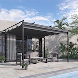 thumbnail of Outsunny pérgola de jardín 4x3 m cenador para exterior con techo retráctil 4 cortinas enrollables de poliéster marco de metal para patio terraza