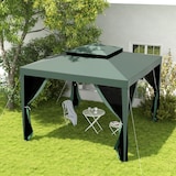 thumbnail of Outsunny Pérgola de Jardim com 4 Mosquiteiras Teto Duplo 8 Orifícios de Drenagem e Estrutura de Metal 297x297x268 cm Verde
