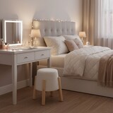 thumbnail of Relaxdays Sitzhocker, Teddyfell, Holzbeine, HxD: 40 x 30 cm, Wohnzimmer, Schlafzimmer, runder Polsterhocker, weiß/natur