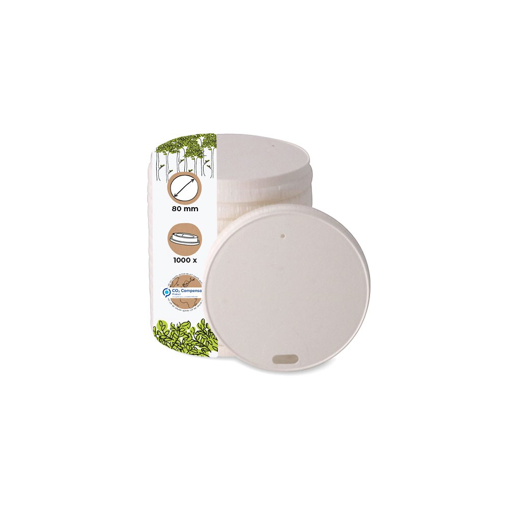 BIOZOYG 1000 Stück Ø 80mm biologisch abbaubar, umweltfreundlich, weißer Papierdeckel, Becherdeckel, kompostierbar nachhaltig Plastikfrei