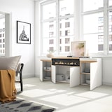 thumbnail of Dressoir, Opbergkast, 200x75x35cm, 4 Deuren, Elektrische haard, Wit en Eiken soft