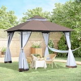 thumbnail of Cenador de Jardín 3x3m con Doble Techo y Mosquiteras Laterales con Cremallera Buena Ventilación para Terraza Eventos Fiestas Bodas Marrón y Blanco