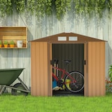 thumbnail of Outsunny caseta de jardín 213x130x185cm cobertizo metálico de exterior para almacenamiento de herramientas con 2 puertas correderas y 4 ventanas Caqui