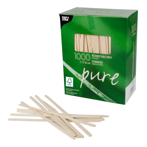 PAPSTAR 1000 Rührstäbchen, Holz "pure" 17,8 cm x 5 mm