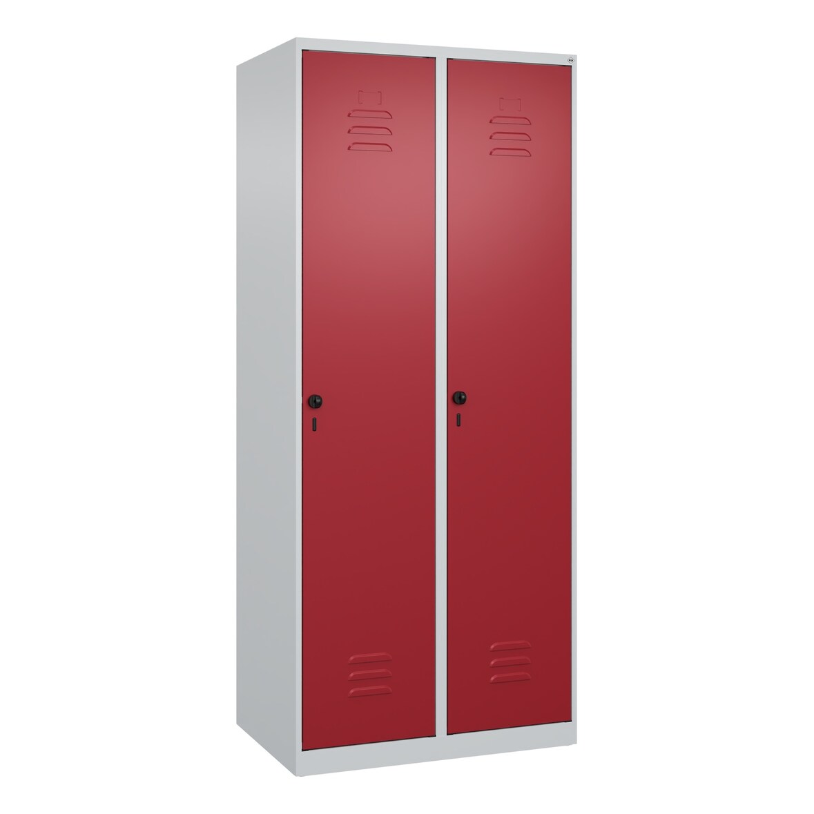 C+P Spind Classic PLUS, 2 Abteile, HxBxT 185x80x50cm, Sicherheitsdrehriegel, Hellgrau/Rubinrot von PROREGAL