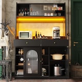 thumbnail of Hochschrank Buffetschrank mit LED-Beleuchtung Schwarz 120x40x180  mit 2 Schubladen Glastüren verstellbaren Ablagen und Kippschutz