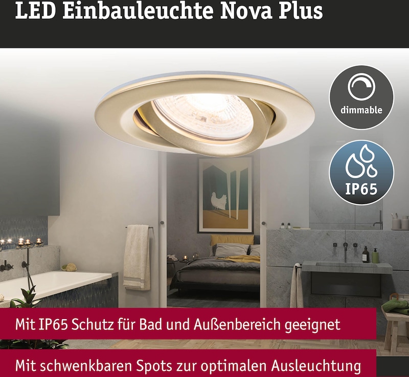 Schwenkbare Einbaulampe für Bad und Außenbereich.