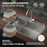 thumbnail of ML-Design Spülbecken Edelstahl 68 × 45 cm – Rechteckige Einbauspüle mit Abtropfkorb, Seifenspender & Ab-/Überlaufgarnitur, Einzelbecken mit Siphon