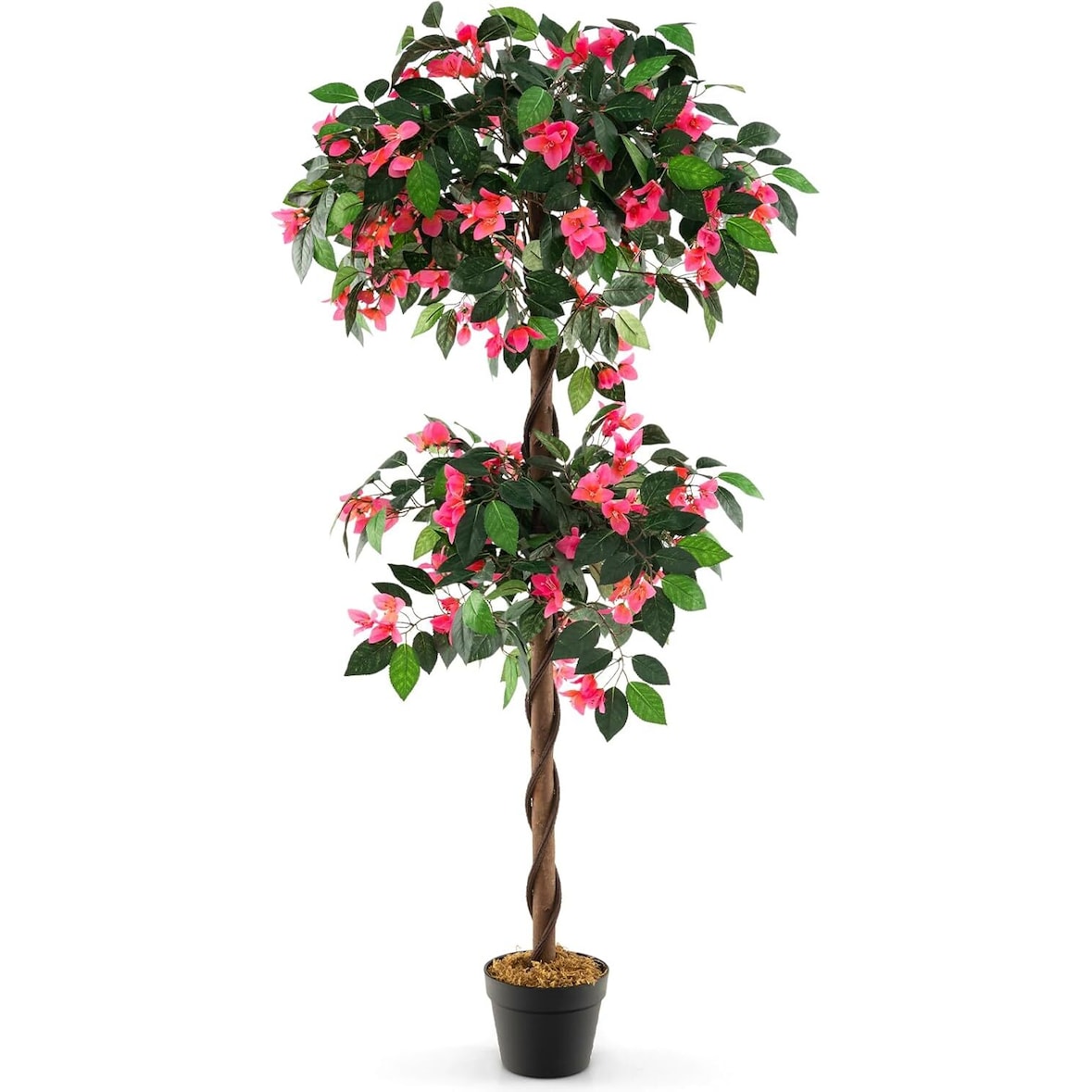 COSTWAY Árbol Artificial con Flores 150 cm, Planta Artificial en Maceta, Planta de Interior con 252 Flores y Hojas Naturales y Tronco