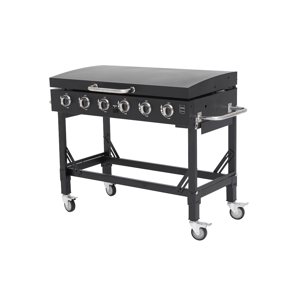 METRO PROFESSIONAL Barbecue a gas con 6 bruciatori principali Dayton, area cottura 53 × 108 cm, telo di copertura, con ruote, acciaio, nero