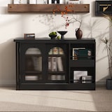 thumbnail of Ausziehbarer Bartisch MDF Schwarz 121,5x40x76,7 cm, 360° drehbar, mit Stauraum und geriffelten Glasschiebetüren