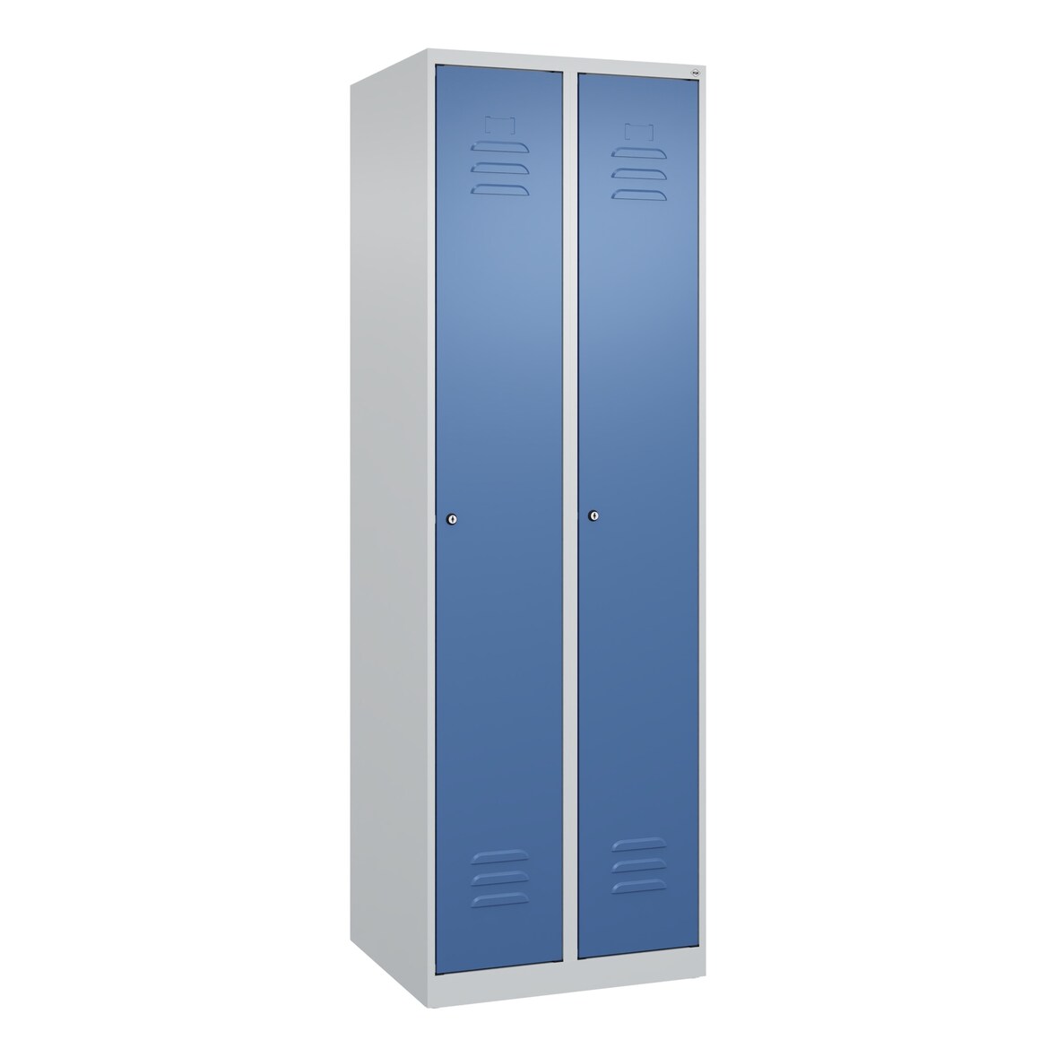 C+P Aufbewahrungsspind Classic PLUS, 2 Abteile je 4 Fachböden, HxBxT 185x60x50cm, Zylinderschloss, Hellgrau/Fernblau von PROREGAL