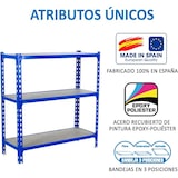 thumbnail of SimonRack Estanteria Metalica, 900x1200x500 mm, 3 Alturas, Bandeja Madera, 200 kg de Punto Flexión, Estanterias Almacenaje, Azul/Madera - Maderclick