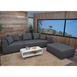 thumbnail of L-Sofa HWC-O54, Lounge-Couch mit Ottomane, erweiterbar modular rechts/links, Stoff/Textil 63x270x190cm ~ dunkelgrau