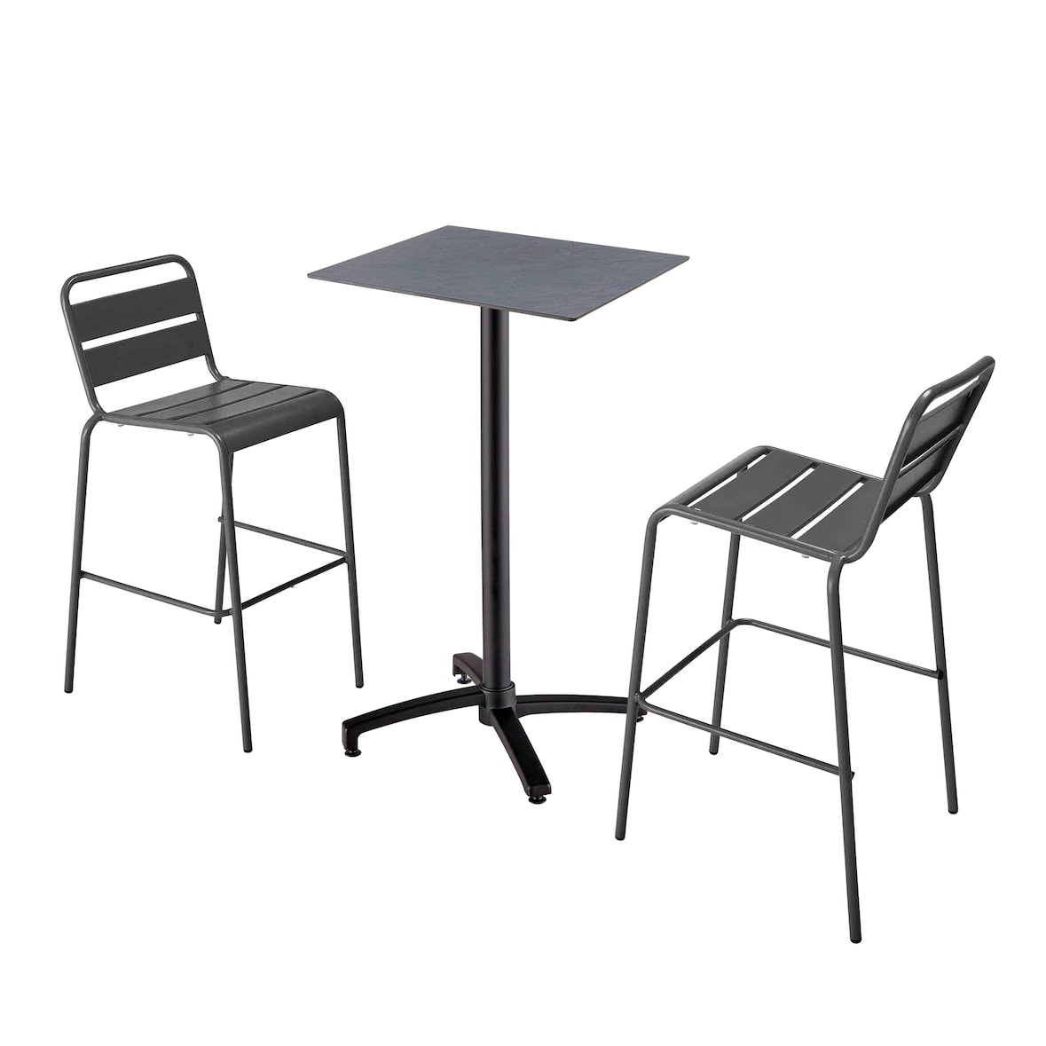 Set Stehtisch Laminat grau und 2 Hochstühle grau