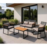 thumbnail of Tuinset HWC-K42, tuin loungeset zitgroep bank, rope weave Rope houtlook staal, bekleding lichtgrijs