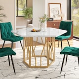 thumbnail of Esstisch sechseckig Weiß+Gold 116x100x75  MDF mit Marmormuster und Stahlgestell in Astform, modern für Esszimmer Wohnzimmer, pflegeleicht