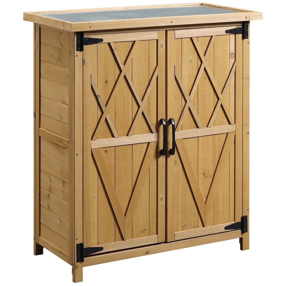 Armario de exterior de madera 0,24 m² 75x40x90 cm con 2 puertas 4 estantes y techo de galvanizado para almacenamiento de herramientas natural