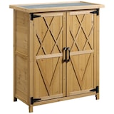 thumbnail of Armario de exterior de madera 0,24 m² 75x40x90 cm con 2 puertas 4 estantes y techo de galvanizado para almacenamiento de herramientas natural