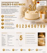 thumbnail of Tortenkerze Zahl "5" Gold mit Picker – Zahlenkerze