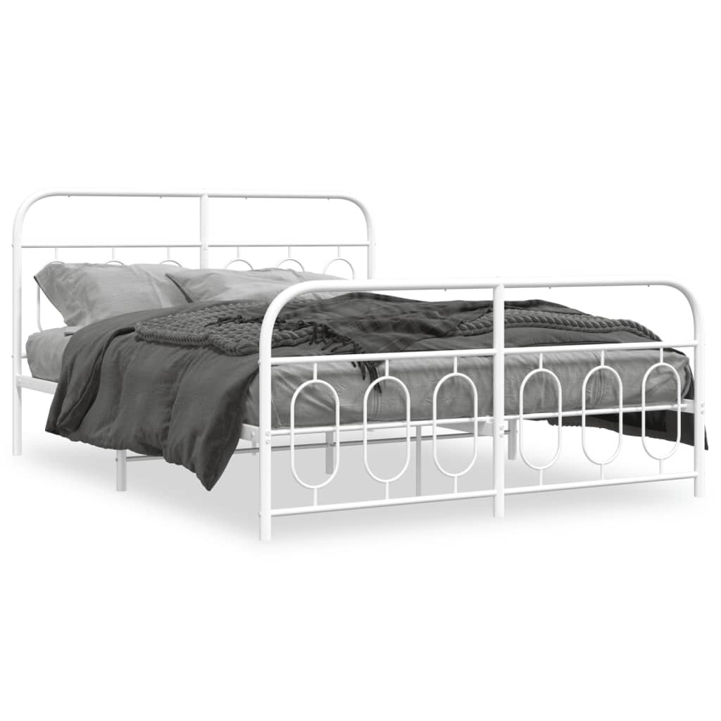 vidaXL Bedframe met hoofd- en voeteneinde metaal wit 150x200 cm