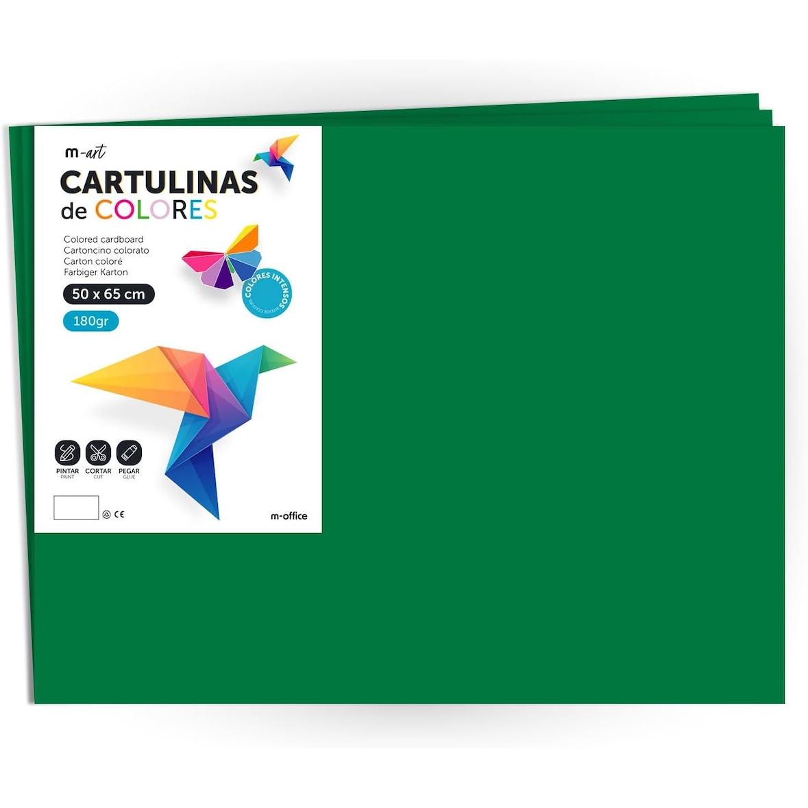 Cartulina Verde Oscuro , Cartulina Grande 50x65cm Colores Claros e Intensos, Cartulinas Colores 180gr para Manualidades · m-office (10 Hojas)