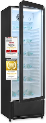 thumbnail of Exquisit Glastürkühlschrank, 280l Getränkekühlschrank mit LED, Umluft, 5 verstellbare Ablagen, CoolPro, GKS5260-GT-431D schwarz
