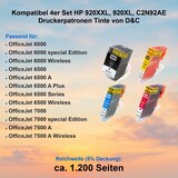 thumbnail of Kompatibel 4er Set HP 920XXL, 920XL, C2N92AE Druckerpatronen Tinte von D&C