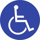 Ein Rollstuhlsymbol auf blauem Grund.