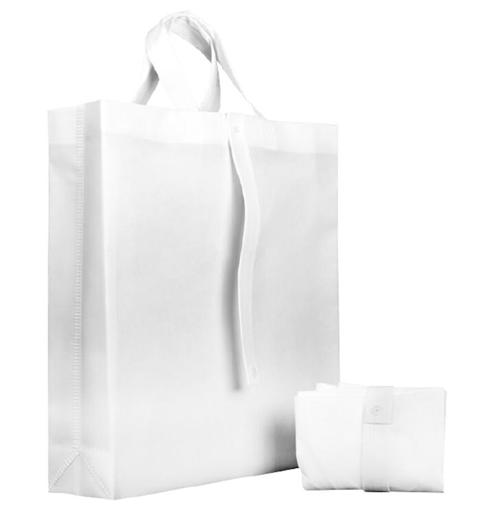 MONOUSO - Faltender Vliesstofftasche PREMIUM Kurzen Griffen Weiße 40+15x40cm (25 Stück)