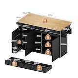 thumbnail of Kücheninsel 137x70x90 cm mit klappbarer Arbeitsfläche Natural+Black MDF mit Schubladen Türregal Handtuchhalter und arretierbaren Rollen